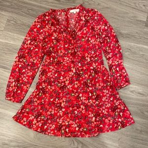 EUC Loft Petites Red Fit and Flare Floral Dress